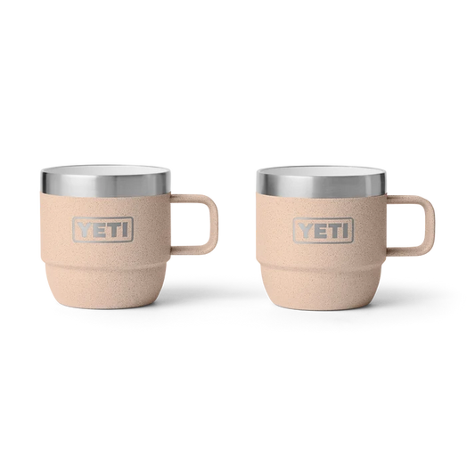 Pair of YETI Rambler 6 oz Stackable Mugs in Tahini colour with handles
