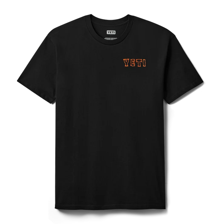  black YETI Scorpion short sleeve t-shirt featuring the yellow and orange Keep The Wild scorpion back graphic