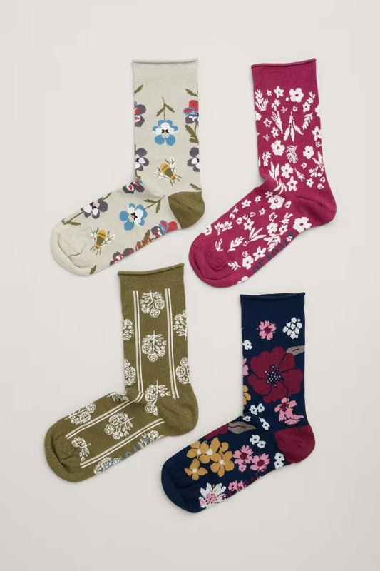 Seasalt Gift Box of 4 Women's Floral Sailor Socks