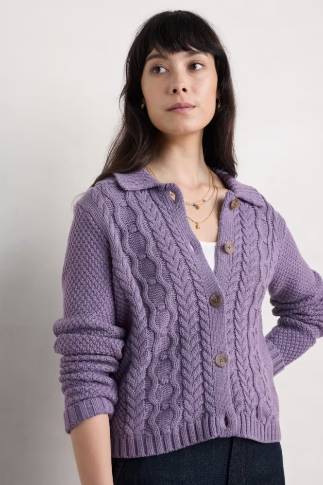 Seasalt Forest Ridge Cable Knit Collared Cardigan