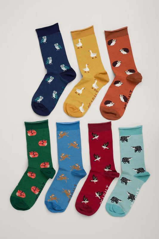 Seasalt Gift Box of 7 Women's Wildlife Sailor Socks