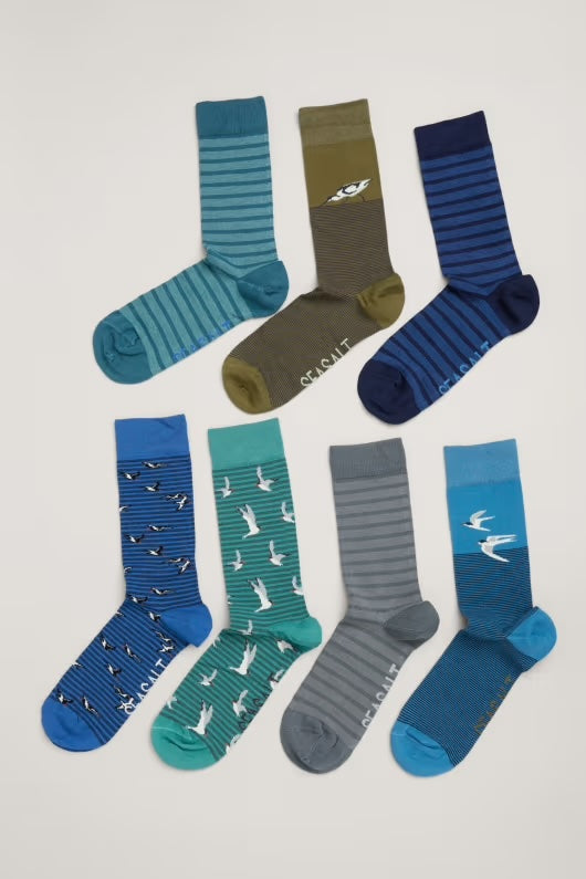 Seasalt Gift Box of 7 Men's Wildlife Sailor Socks