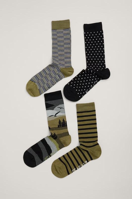 Seasalt Gift Box of 4 Green Men's Sailor Socks