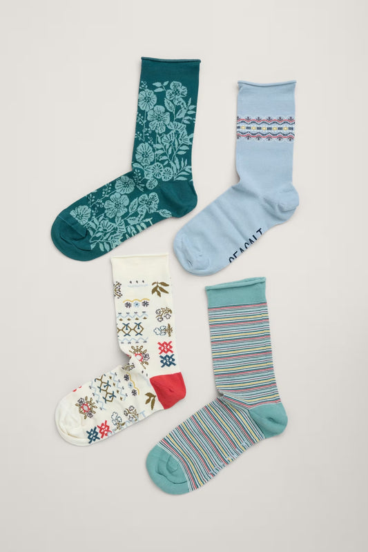 Seasalt Gift Box of 4 Sewing Design Women's Sailor Socks