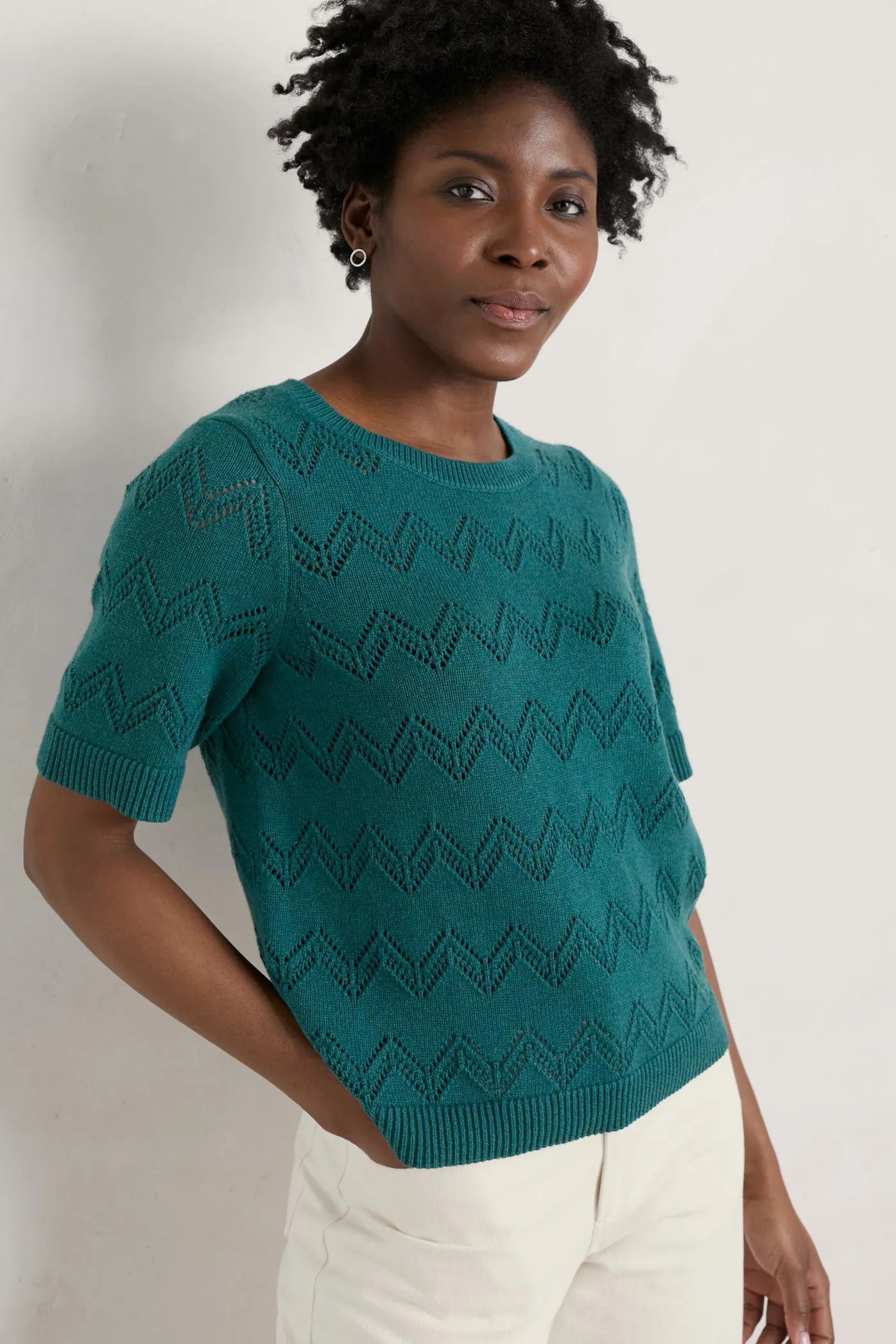 Seasalt Perran Bay Short Sleeve Pointelle Knit Jumper