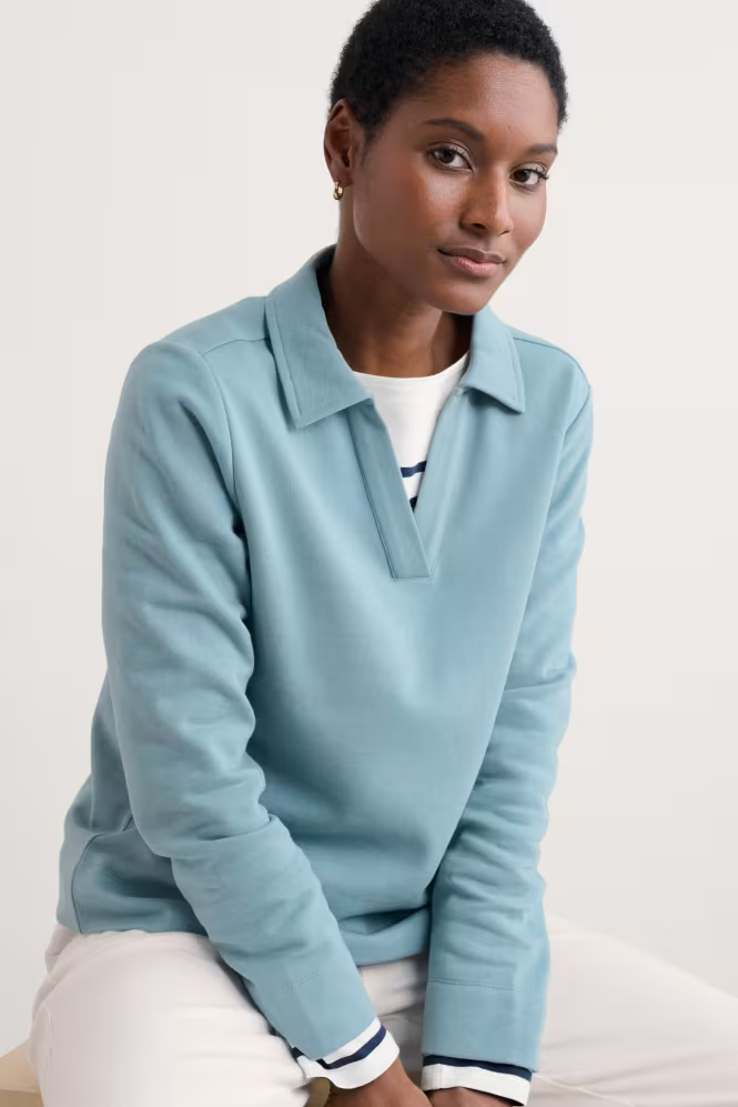 Seasalt Clear Wing V-Neck Collared Sweatshirt