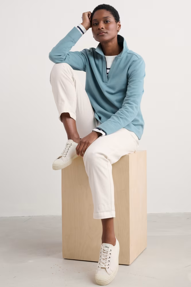 Seasalt Clear Wing V-Neck Collared Sweatshirt