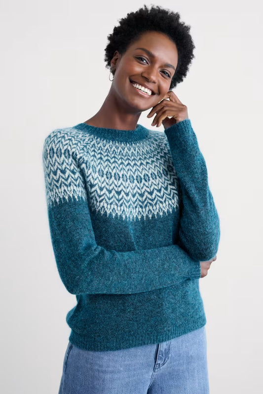 Seasalt Spruce Frost Mohair-Blend Fair Isle Jumper