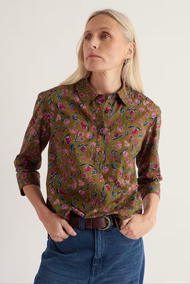 Seasalt St Keverne Women's Yarn-Dyed organic cotton shirt with three-quarter length sleeves