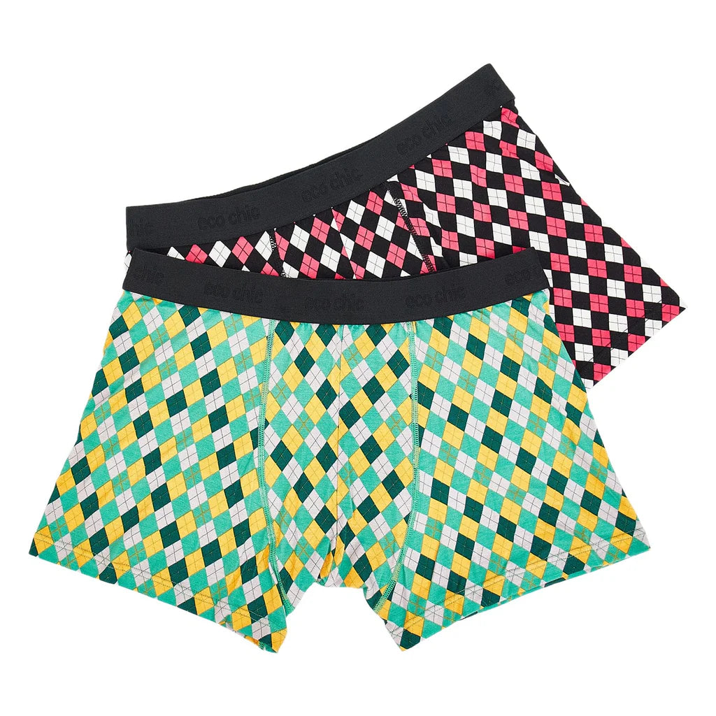 Eco Chic Eco-Friendly Men's Bamboo Boxers Argyle 2 Pack
