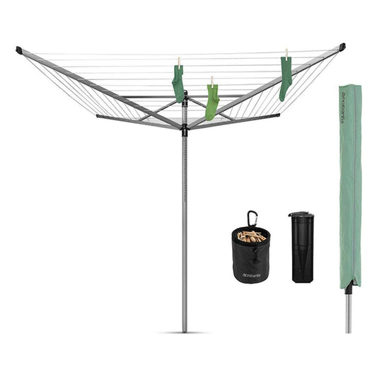 Brabantia 30m Essential Rotary Clothes Dryer with Ground Tube and Peg Bag