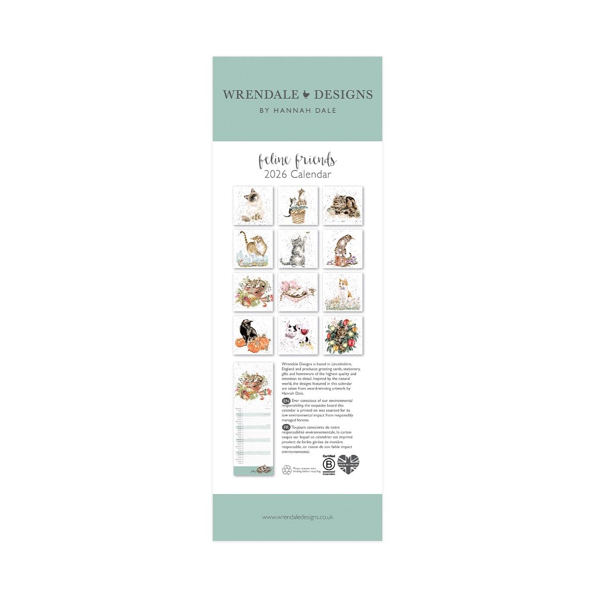 Wrendale - 2026 Feline Friends Slim Calendar