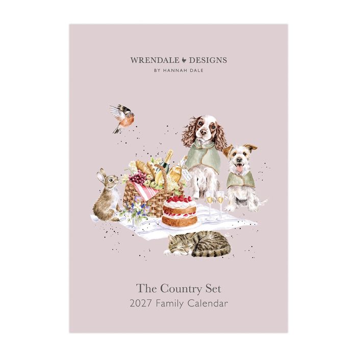 Wrendale Designs The Country Set 2027 family calendar showing monthly layout and countryside illustrations