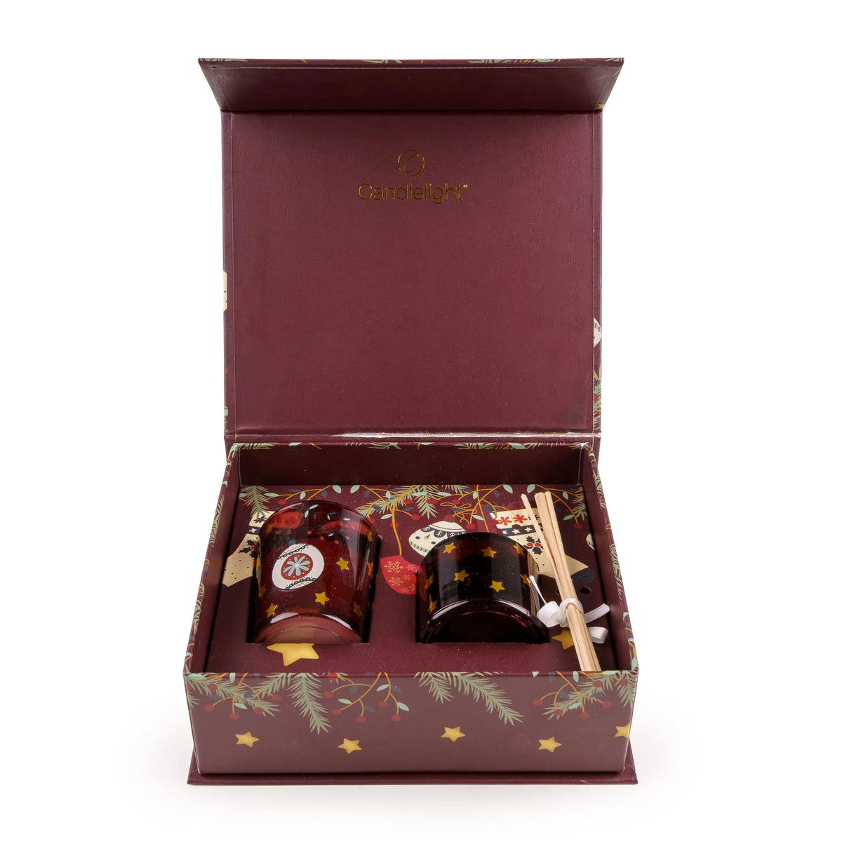 Candlelight Festive Florals Red Stockings & Baubles Diffuser & Candle Gift Set