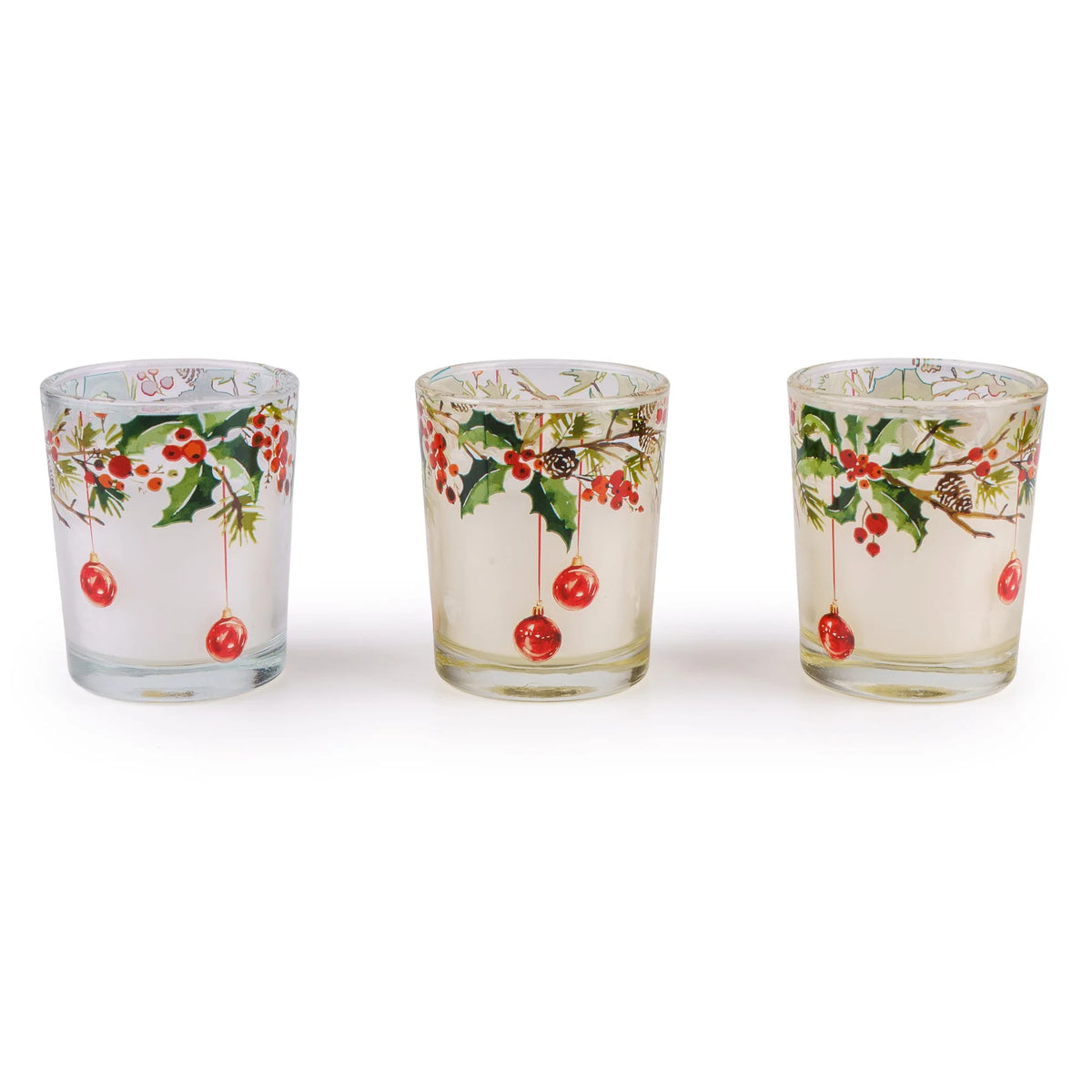 Candlelight Festive Florals Ribbon & Bows in Cream Set of 3 Votives