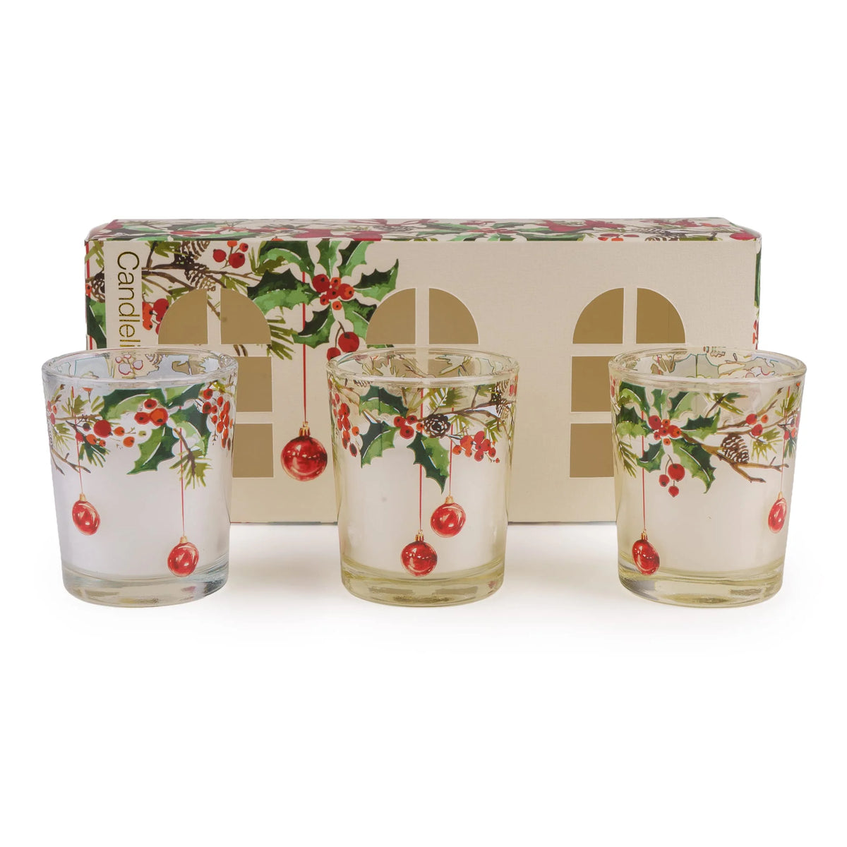 Candlelight Festive Florals Ribbon & Bows in Cream Set of 3 Votives