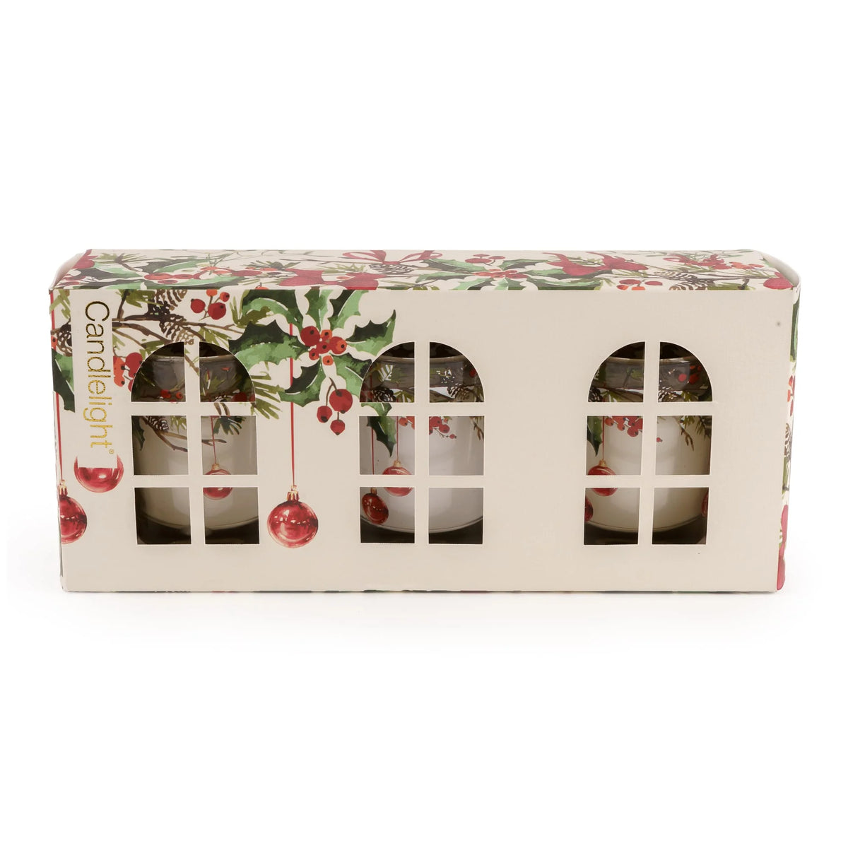 Candlelight Festive Florals Ribbon & Bows in Cream Set of 3 Votives