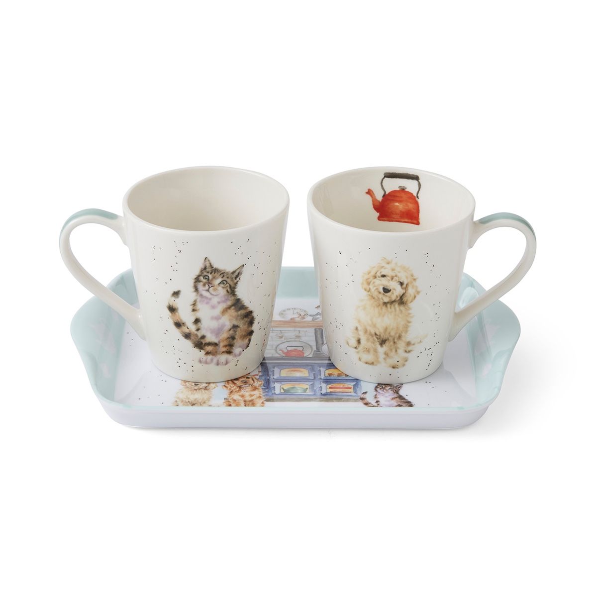Wrendale 'Country Kitchen' Cat and Dog Mug & Tray Set