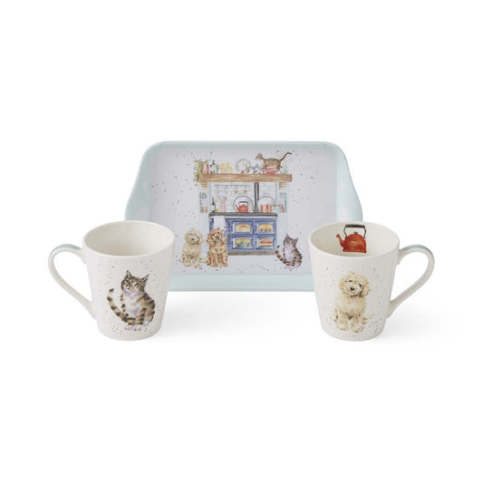 Wrendale 'Country Kitchen' Cat and Dog Mug & Tray Set