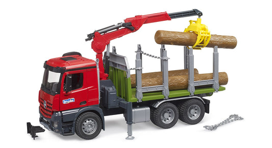 Bruder MB Arocs Timber Truck with Loading Crane, Grab and 3 Trunks