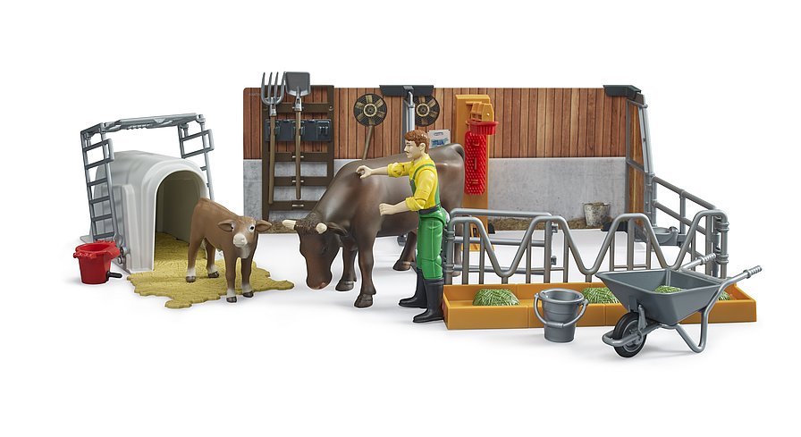 Bruder Cow & Calf Barn with Farmer