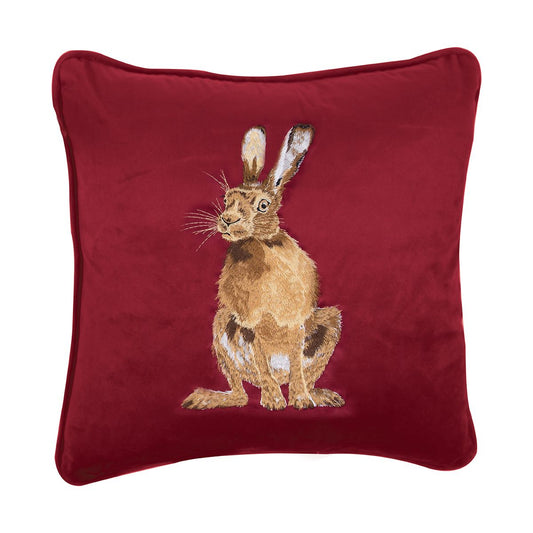 Wrendale Hare Embroidered Cushion  Golden Hour