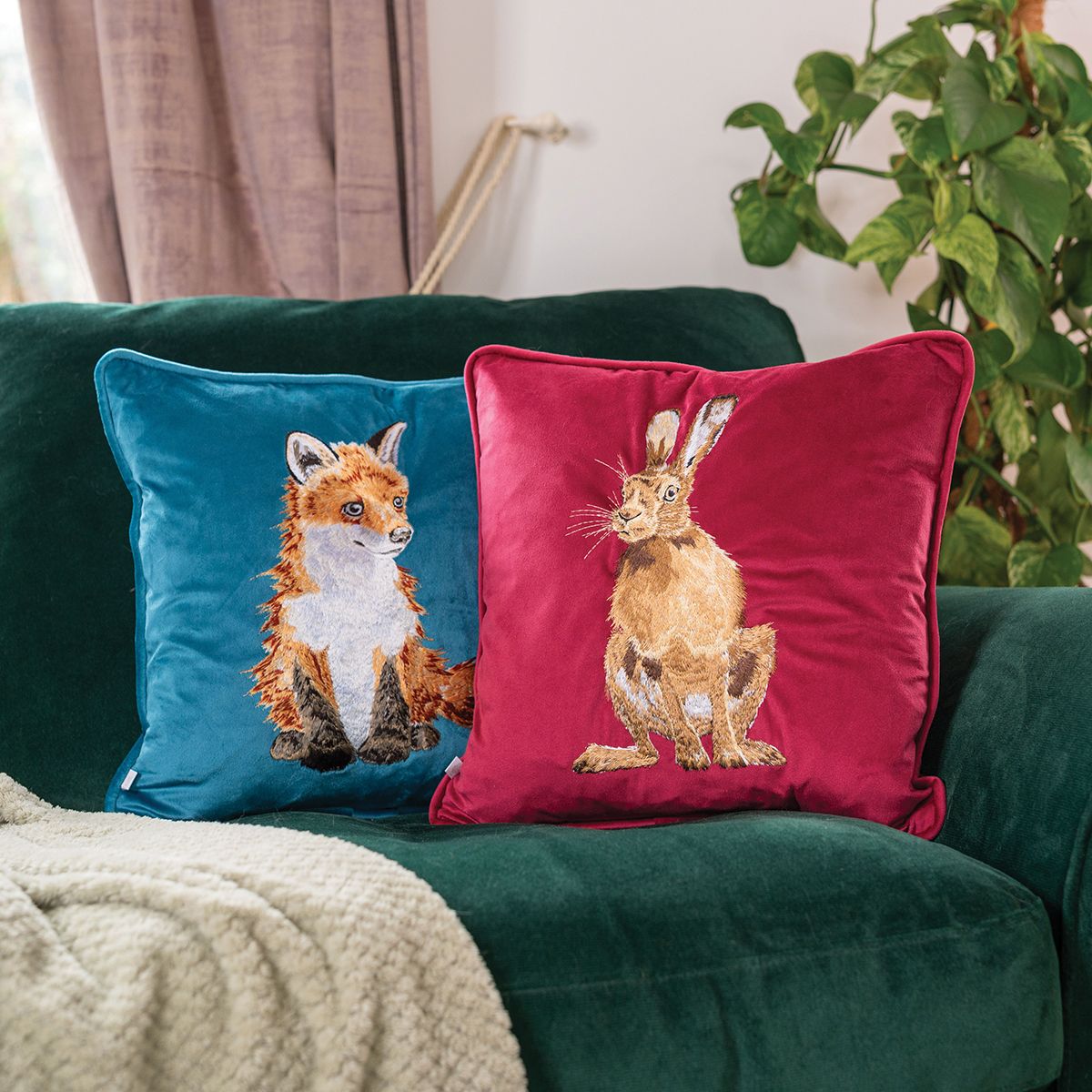 Wrendale Hare Embroidered Cushion  Golden Hour