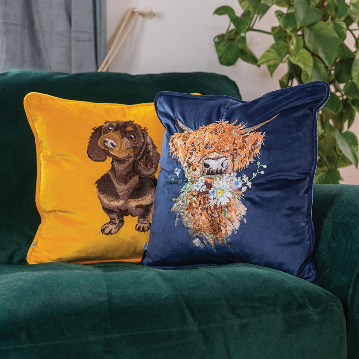 Wrendale Dog Embroidered Cushion  Little Sausage