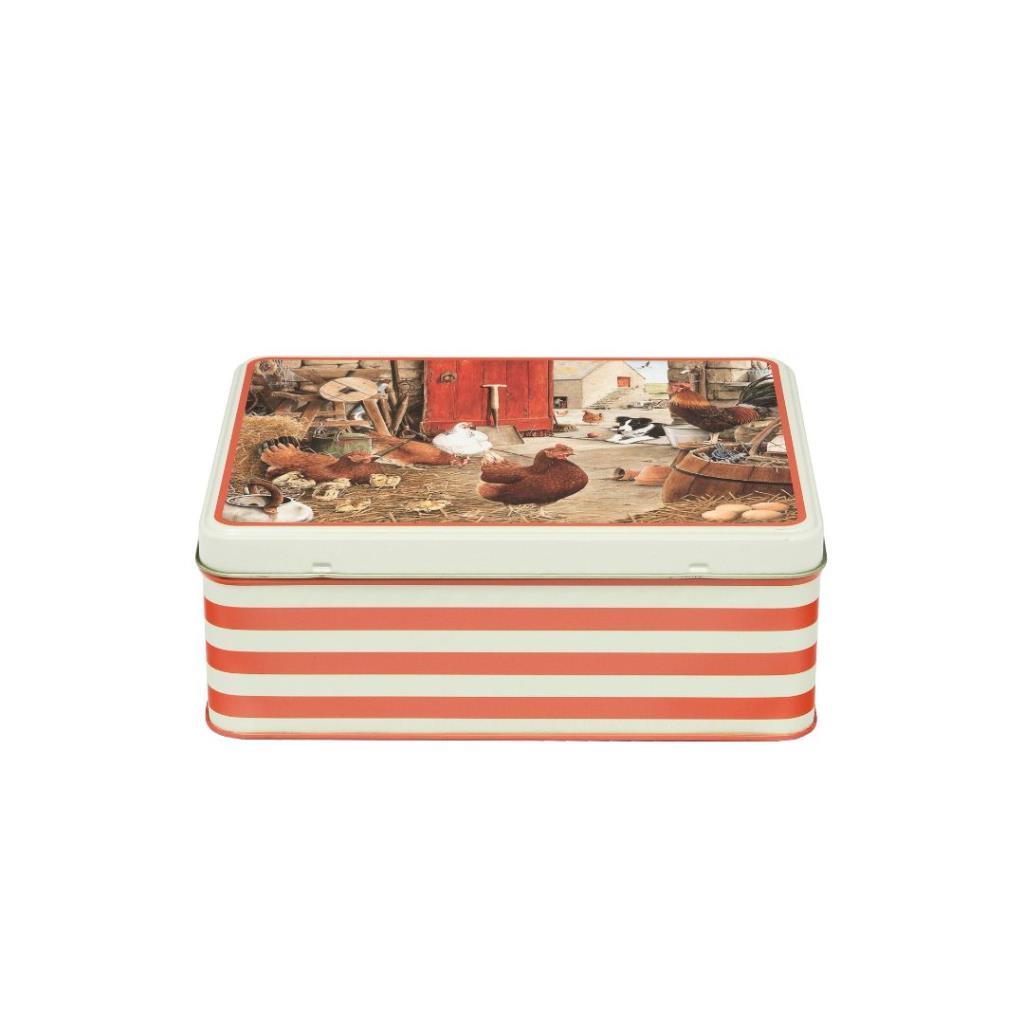 Tracy Hall Farmyard Hens Deep Rectangular Biscuit Tin