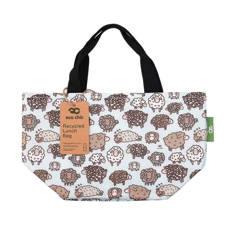 Eco Chic Lightweight Foldable Lunch Bag Blue Cute Sheep
