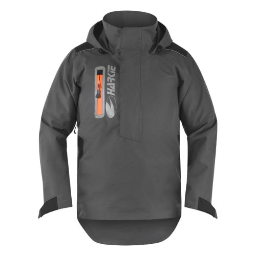 Harkie Defiance Arborist Smock in hi-vis orange showing waterproof RainBlok fabric and stowable hood