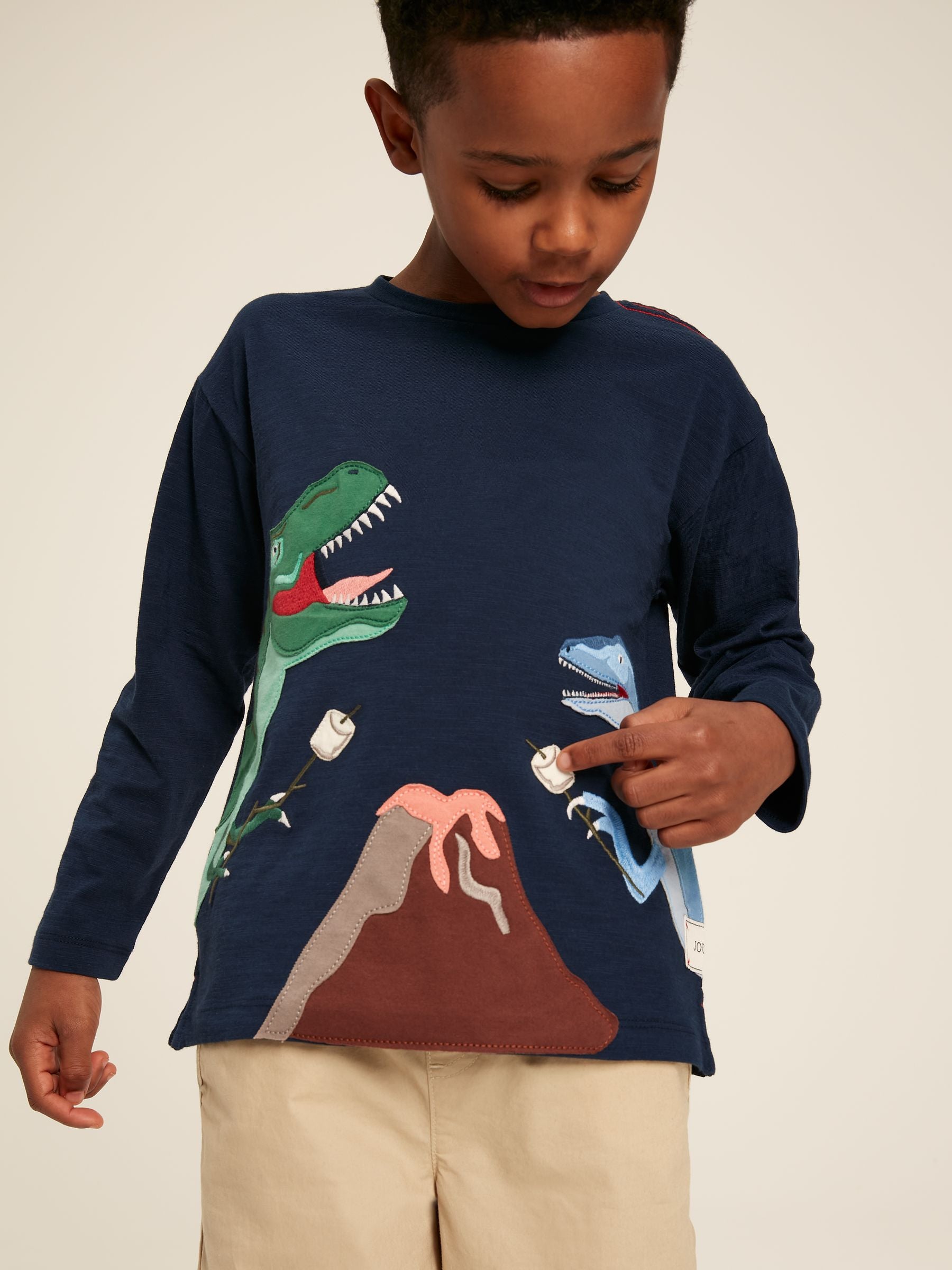 Joules Dylan Navy Long Sleeve Dinosaur T-Shirt