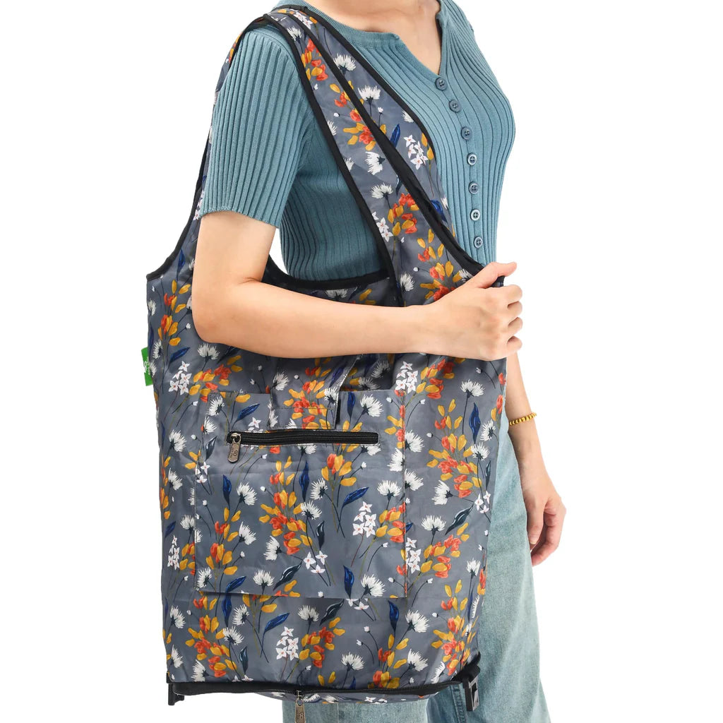 Eco Chic Removable Grey Flowers Trolley Shopping Bag