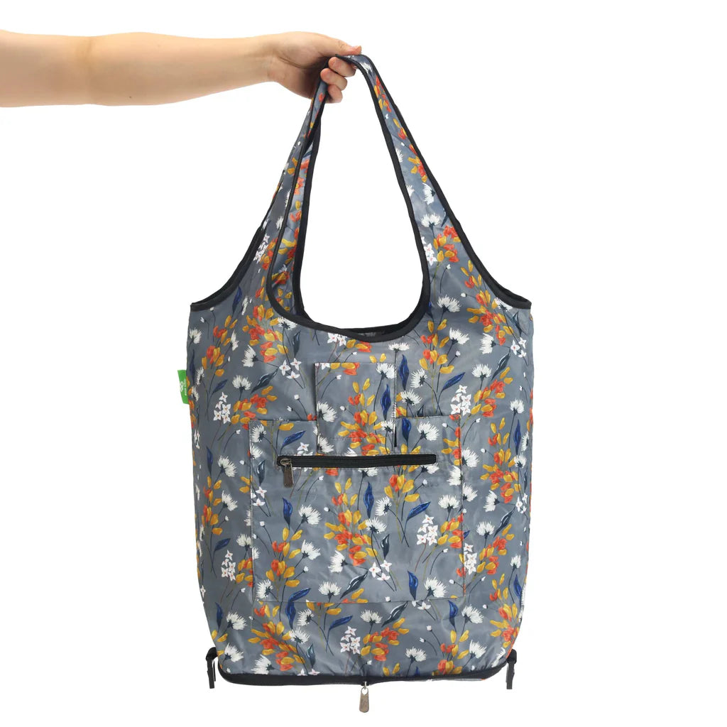 Eco Chic Removable Grey Flowers Trolley Shopping Bag