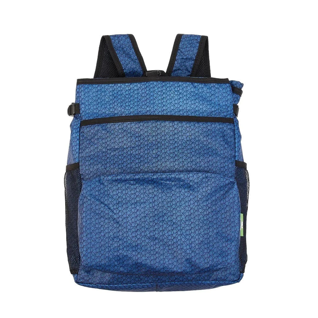 Eco Chic Lightweight Foldable Backpack Cooler Disrupted Cubes Navy