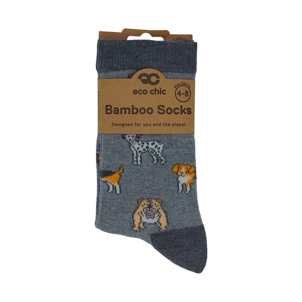 Eco Chic Eco-Friendly Bamboo Socks Dogs Grey