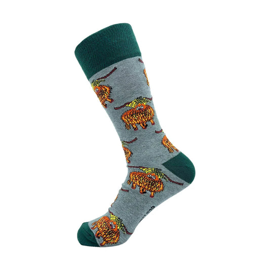 Eco Chic Eco-Friendly Highland Cow Grey Bamboo Socks