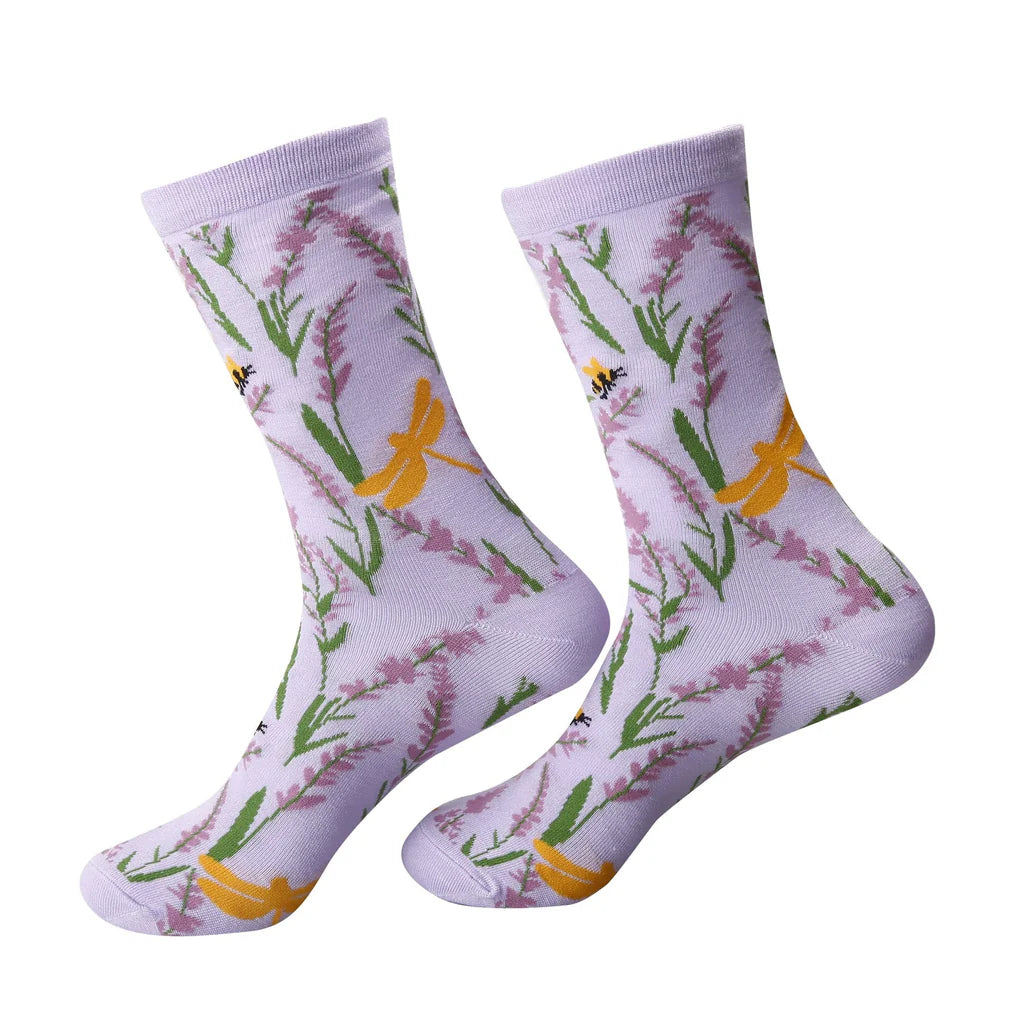 Eco Chic Eco-Friendly Lavender & Dragonfly Bamboo Socks