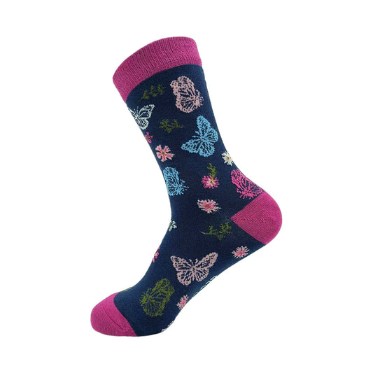 Eco Chic Eco-Friendly Bamboo Socks Monarch Butterflies Navy