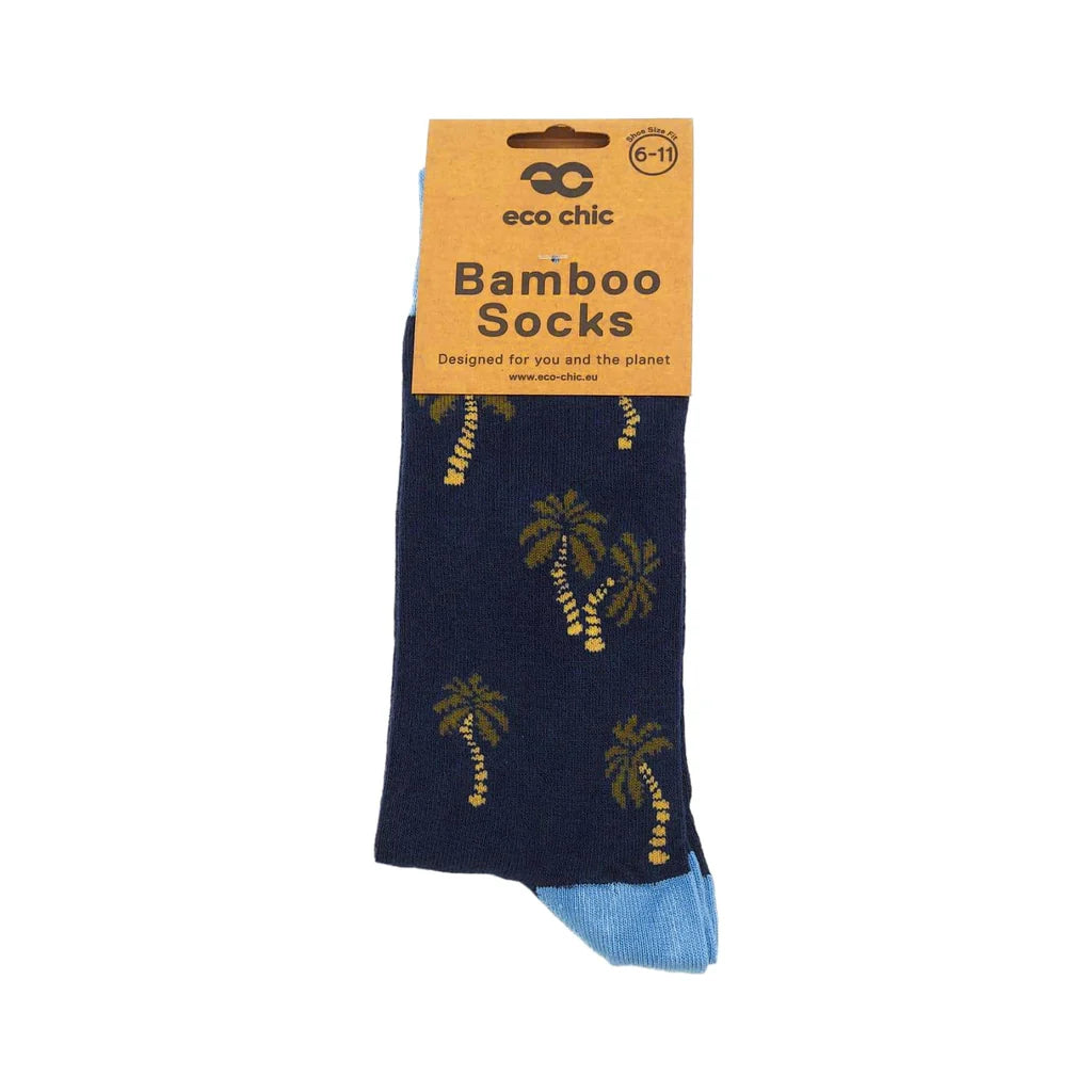 Eco Chic Eco-Friendly Navy Palm Trees Bamboo Socks