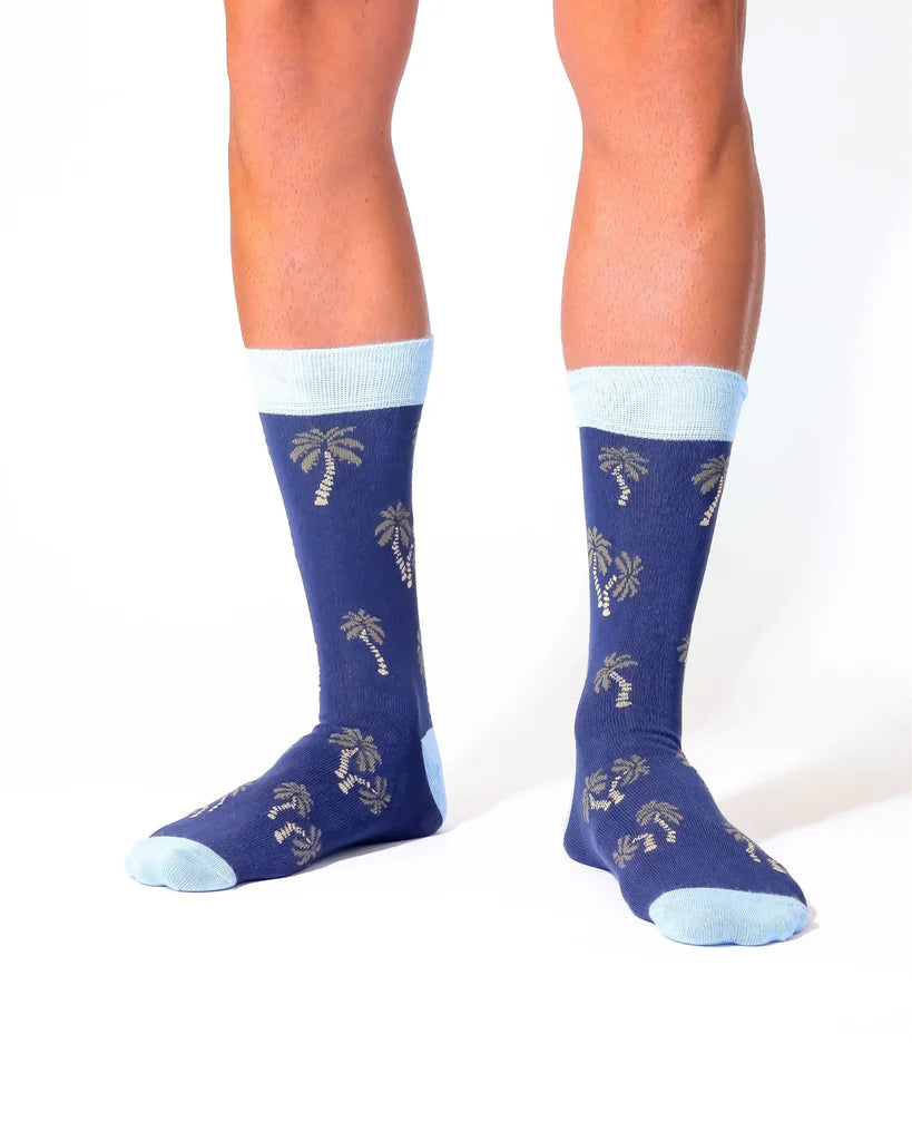 Eco Chic Eco-Friendly Navy Palm Trees Bamboo Socks