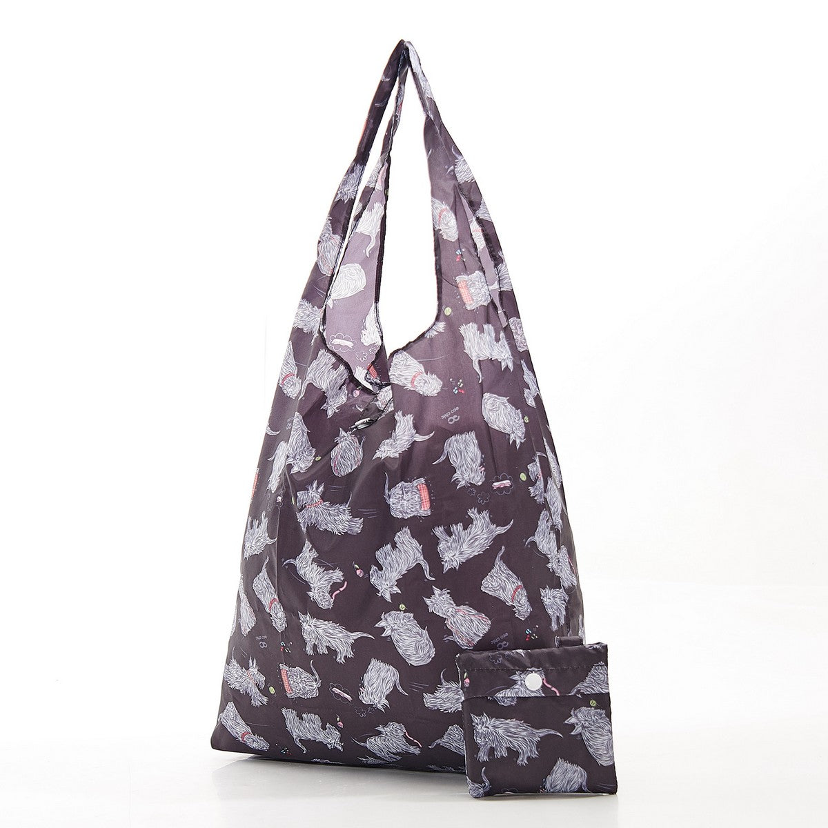 Eco Chic Lightweight Foldable Reusable Shopping Bag Scatty Scotty Black