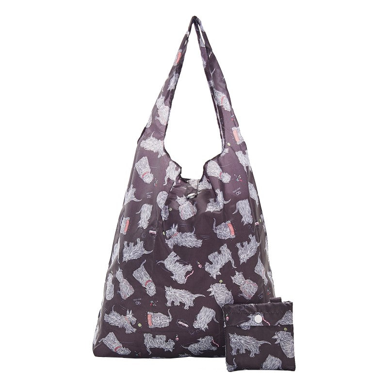 Eco Chic Lightweight Foldable Reusable Shopping Bag Scatty Scotty Black