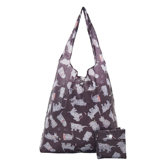 Eco Chic Lightweight Foldable Reusable Shopping Bag Scatty Scotty Black