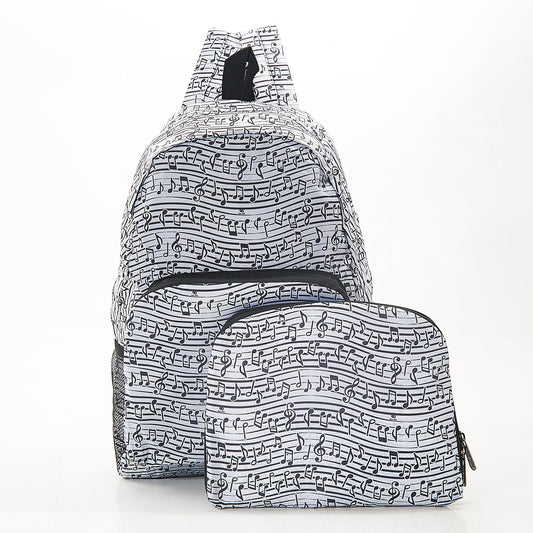 Eco Chic Lightweight Foldable Mini Backpack Music White
