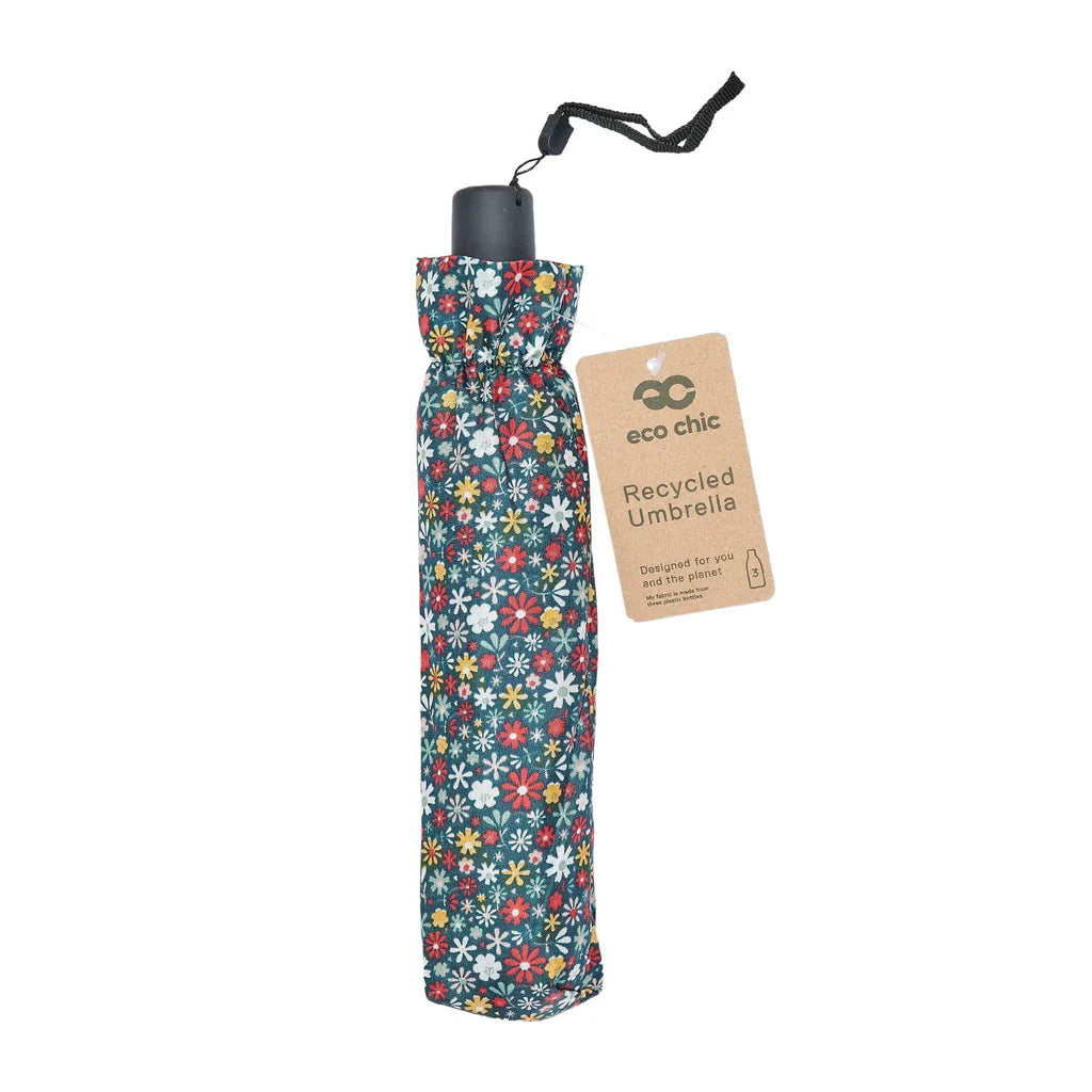 Eco Chic Foldable Mini Umbrella Black Ditsy