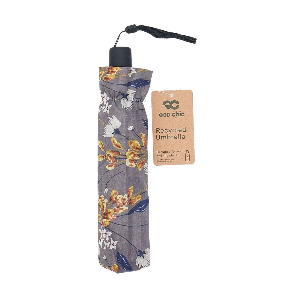 Eco Chic Foldable Mini Umbrella Grey Flowers