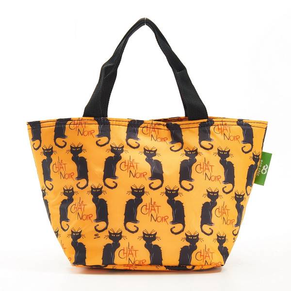 Eco Chic Lightweight Foldable Lunch Bag Le Chat Noir Mustard