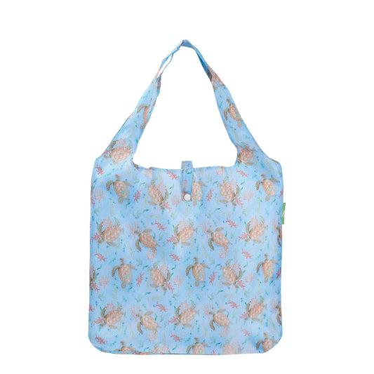 Eco Chic Lightweight Foldable Reusable Blue Sea Turtles Shopping Bag