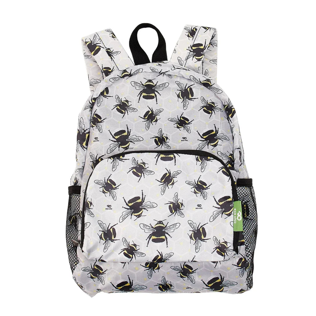 Eco Chic Lightweight Foldable Mini Backpack Grey Bumble Bee